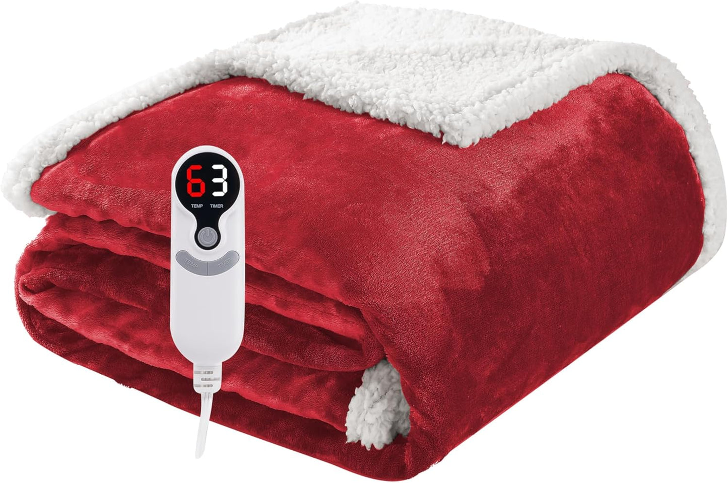 Electric Heated Blanket Throw Size 50"x60", Soft Flannel with Overheat Protection, 6 Adjustable Heat Settings & 3-Hour Auto-Off Timer, Fast Heating for Winter Comfort, Red