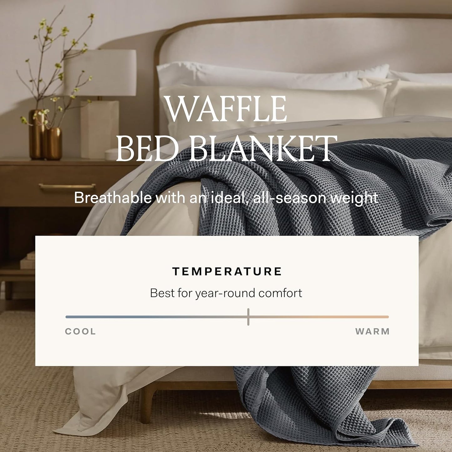 BOLL & BRANCH Waffle Bed Blanket - Full/Queen, Stone - Luxury 100% Organic Cotton - Soft, Lightweight and Breathable - Textured Waffle Weave Design
