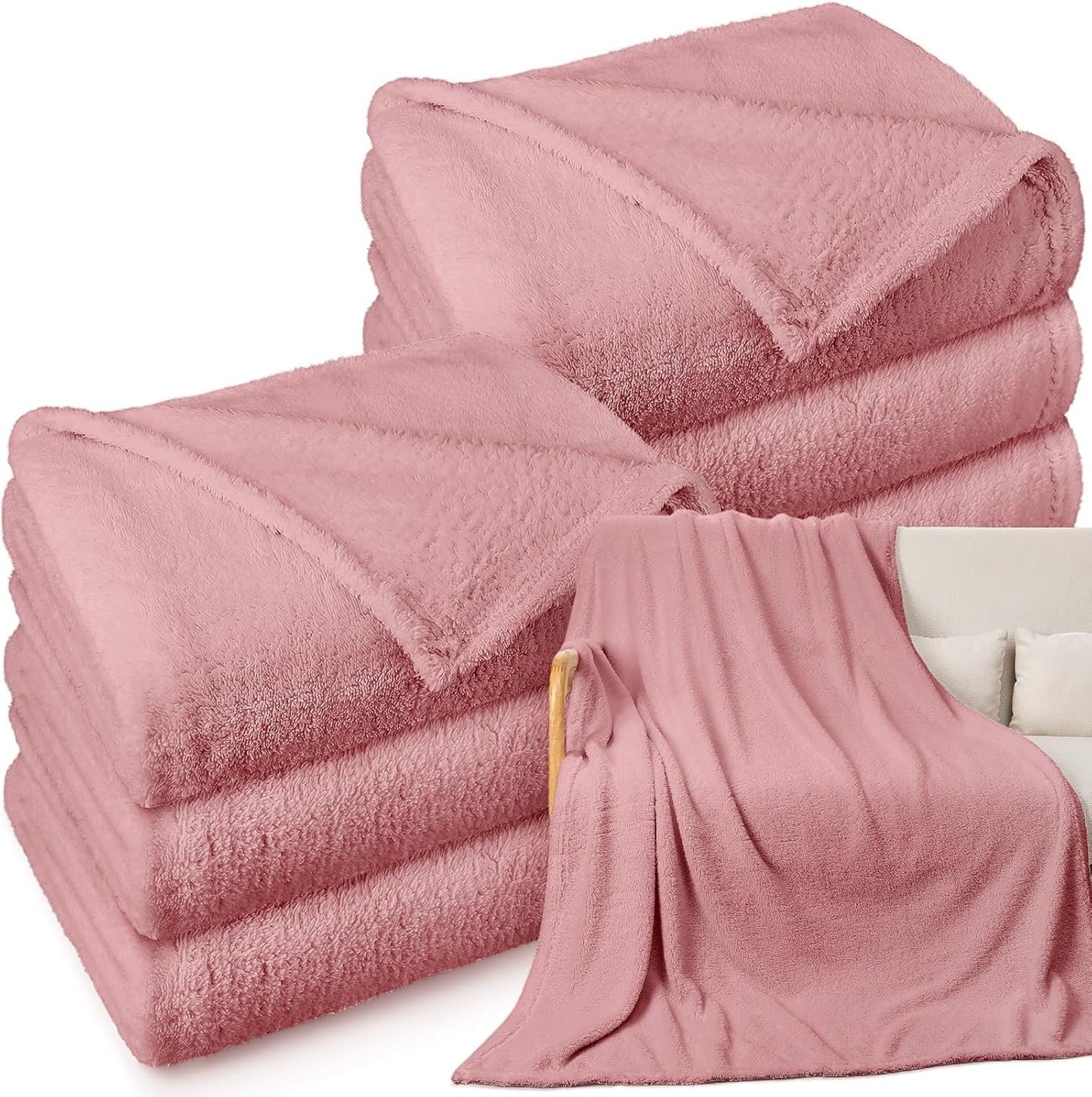 Tinideya 6 Pack Sherpa Fleece Throw Blankets Bulk 50"x 60" Soft Plush Wedding Throw Blankets for Couch Sofa Spa Sleepover Party Favor Supplies Travel Guest Room Home Decor (Dusty Pink)