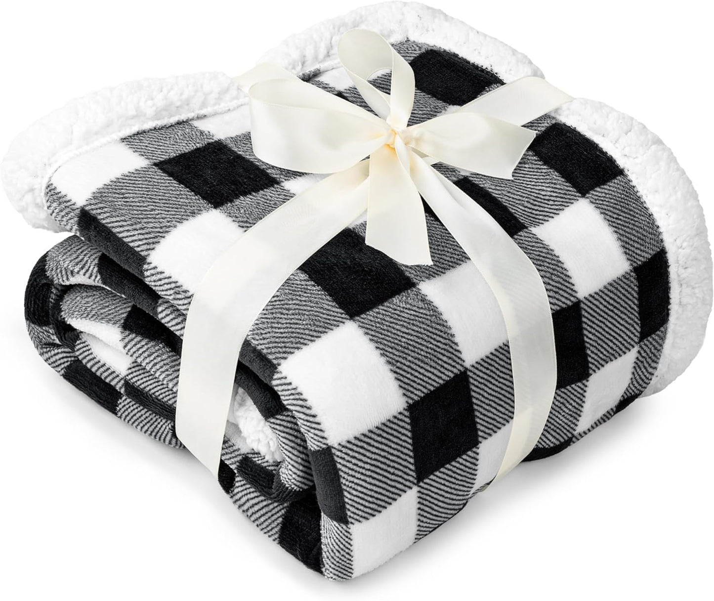 Pavilia Black & White Buffalo Plaid Sherpa Bed Blanket - King, Plush Checkered Fleece & Flannel, Warm Winter Blanket for Couch & Sofa, 90x108