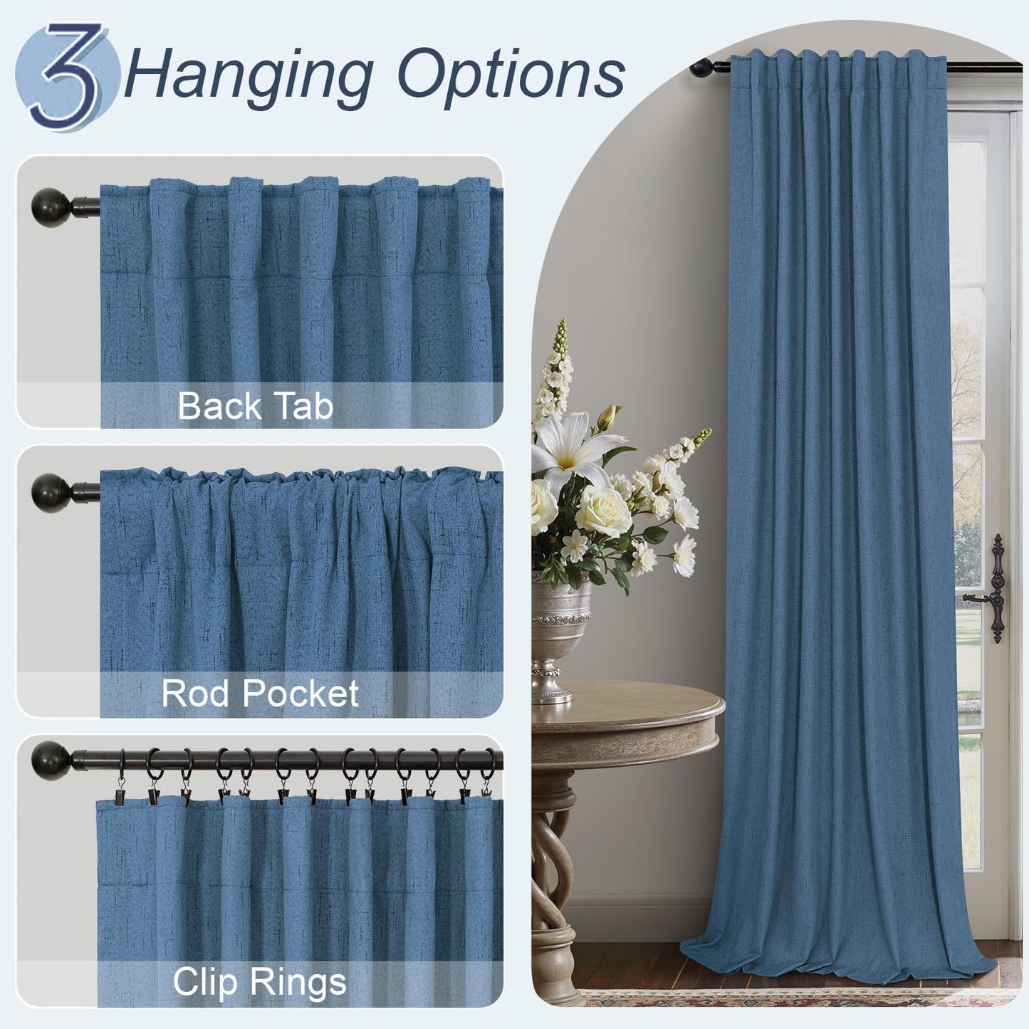 Denim Blue Living Room Darkening Curtains 72 Inches Long 2 Panels Set Faux Linen Cute Black Out Window Drapes for Bedroom Insulated Thermal Curtain for Summer Heat Winter Breakfast Nook 52x72 Length