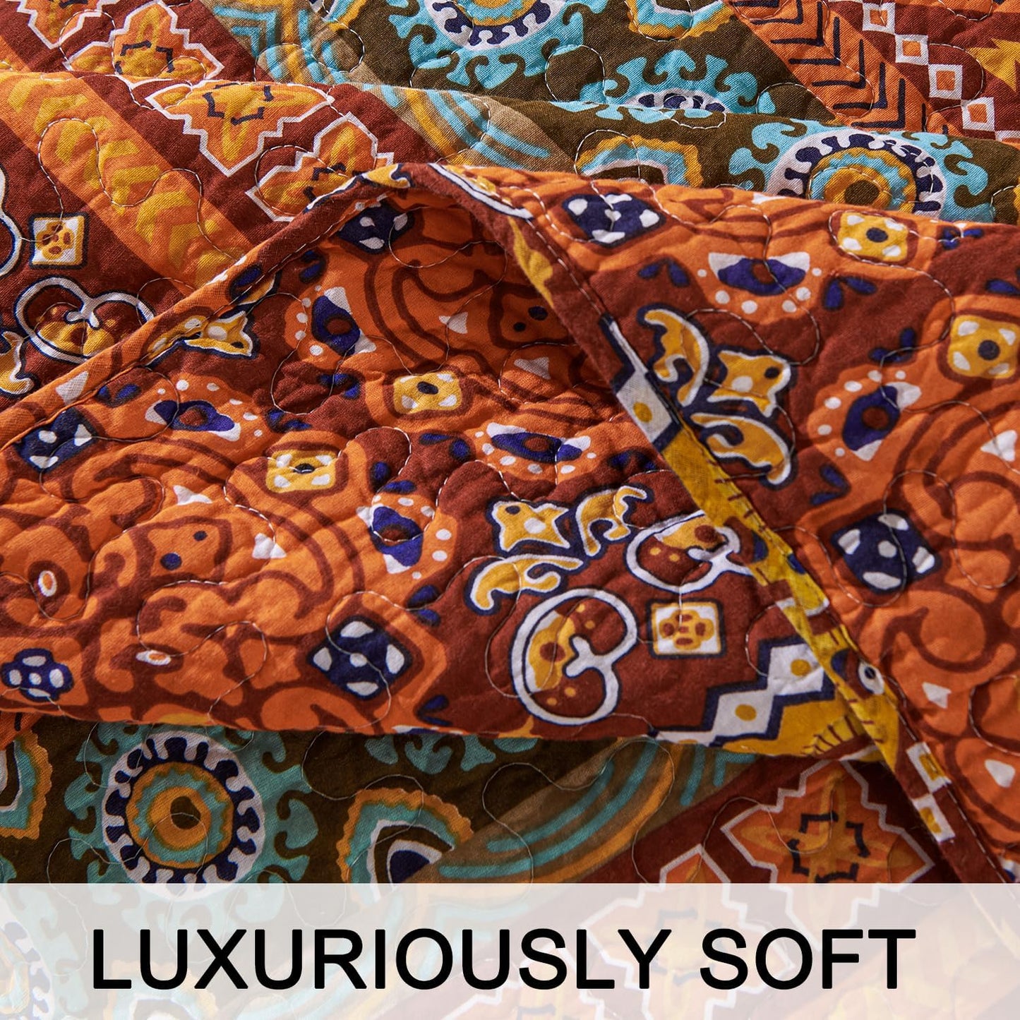 Cmfshape Orange Quilt Sets Bedspread Set 100% Cotton Boho Bedding Set, All Season Use Lightweight Reversible Coverlet Quilts with 2 Pillow Shams(Queen 92"x96")