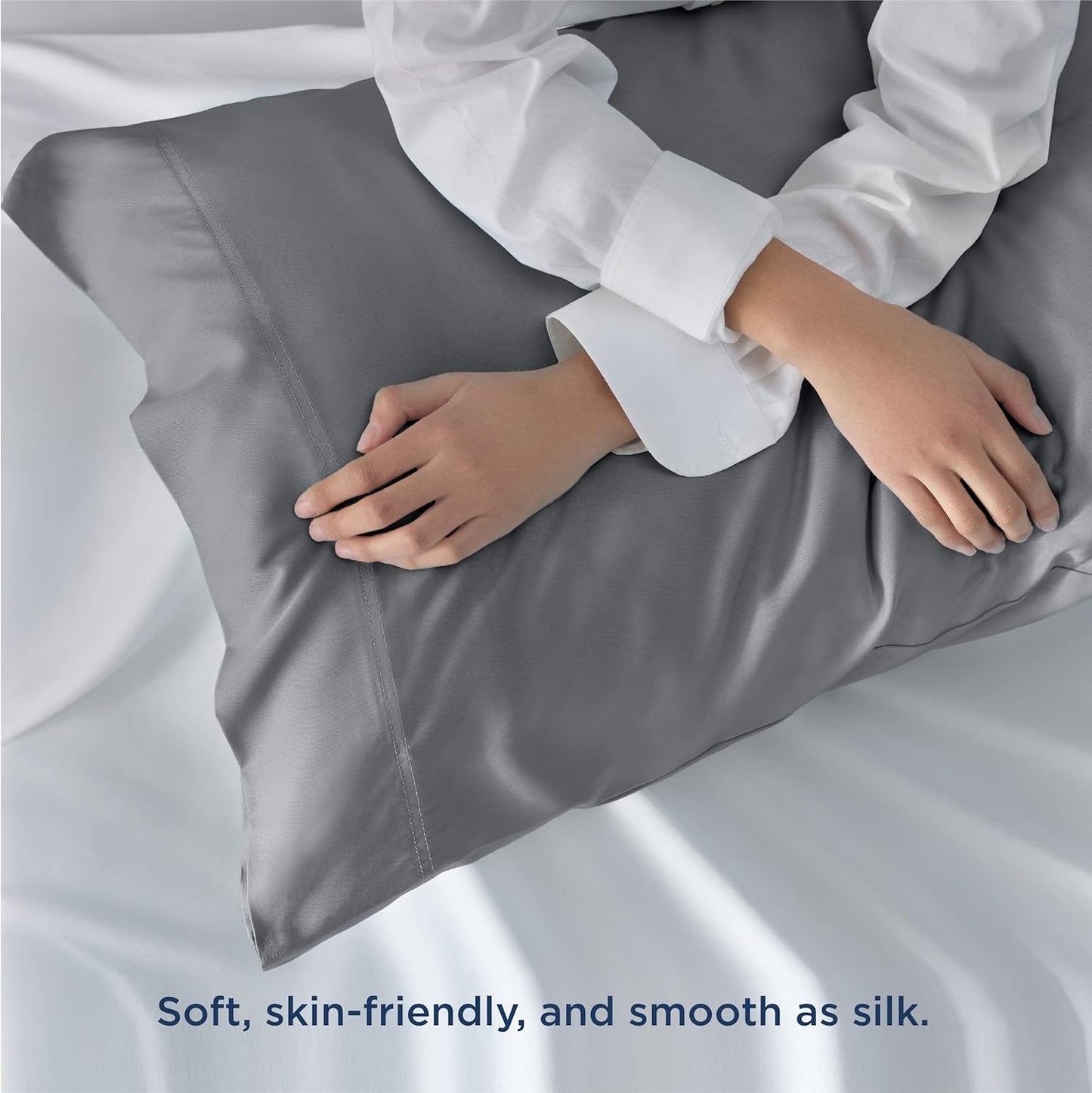 Bedsure King Size Pillow Cases Set of 2, Cooling Pillow Cases King, Rayon Derived from Bamboo Silver Grey Pillowcases, Breathable & Silky Soft Bedding Pillow Cover with Envelope Closure, 20x36 Inches