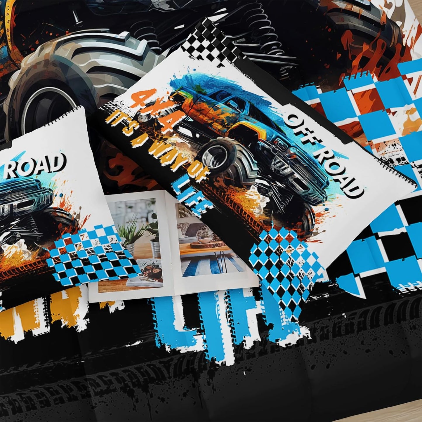 Off Road Truck Comforter Queen Size for Boy，Off Road Truck Bedding Queen Size，with 1 Comforter with 2 Pillow Case，Off Road Truck Bedroom Decor