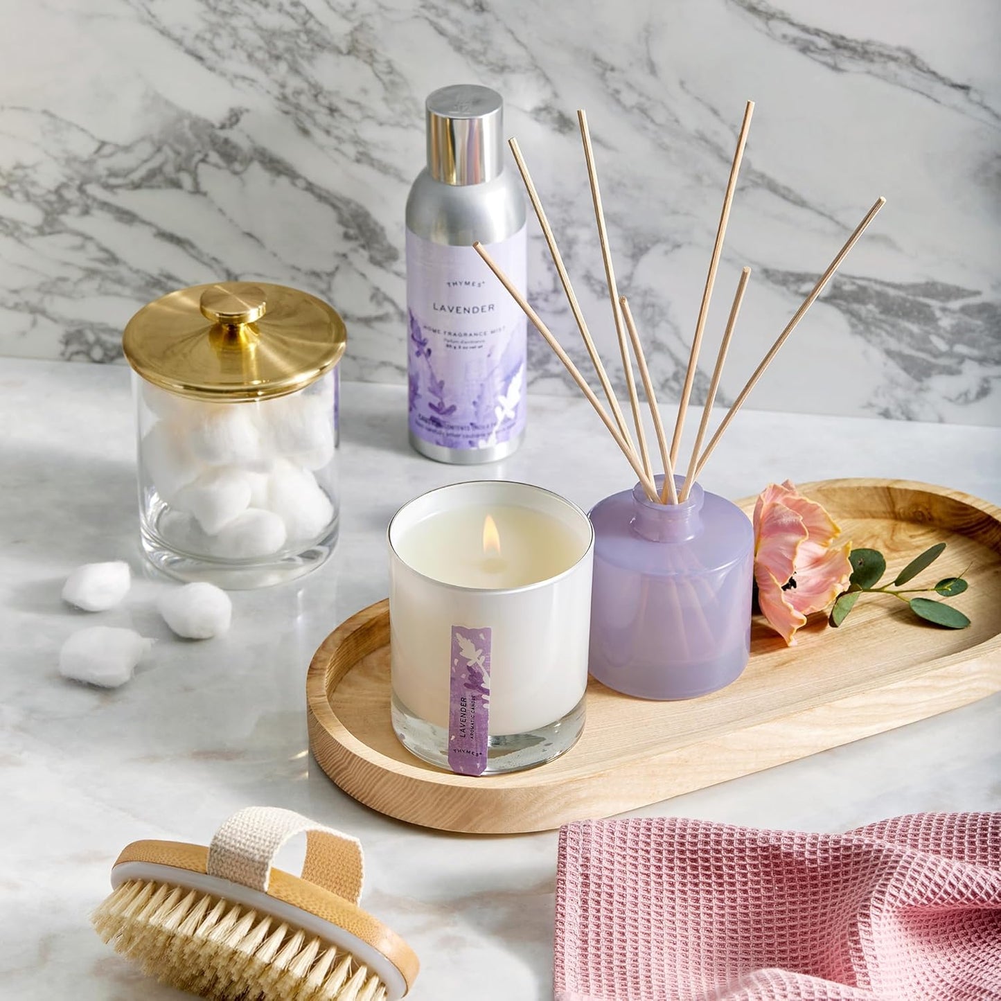 Thymes Aromatic Jar Candle - Lavender Scented Candle for a Soothing Home Fragrance - Matte White Candles (7.5 oz)