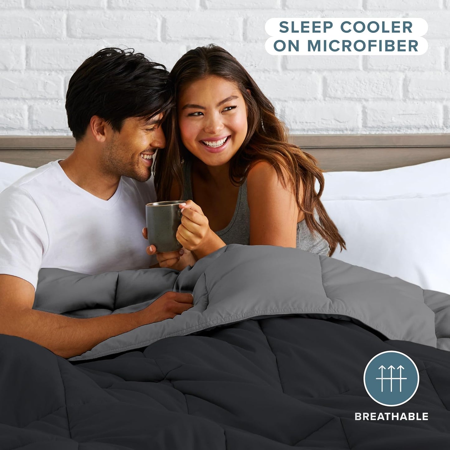 Bare Home Queen Comforter - Reversible Colors - Goose Down Alternative - Ultra-Soft - Premium 1800 Series - All Season Warmth - Bedding Comforter (Queen, Black/Grey)