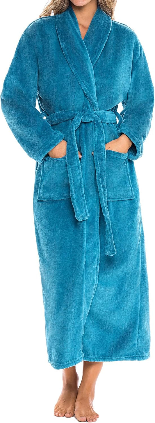 Alexander Del Rossa Plush Robe for Women, Long Fleece Winter Bath Robe, Plus Size