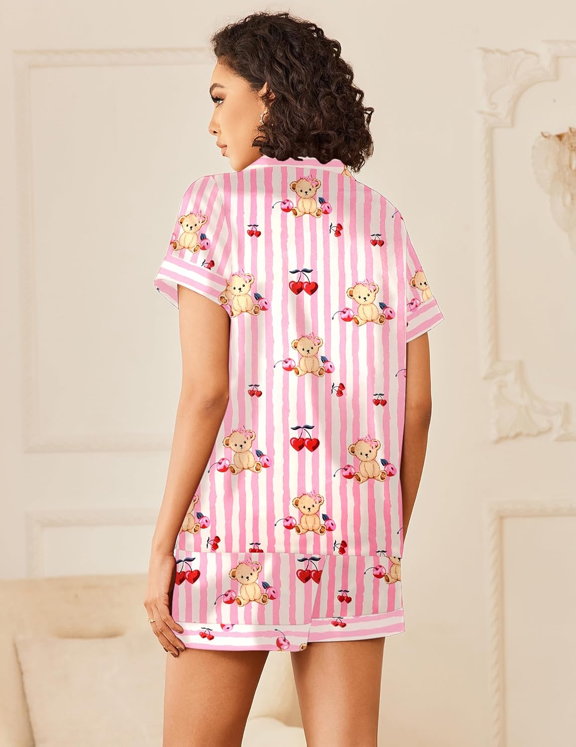 Ekouaer Pajamas for Women Set Silk Satin Pjs Shorts Sleepwear 2 Piece Loungewear S-XXL