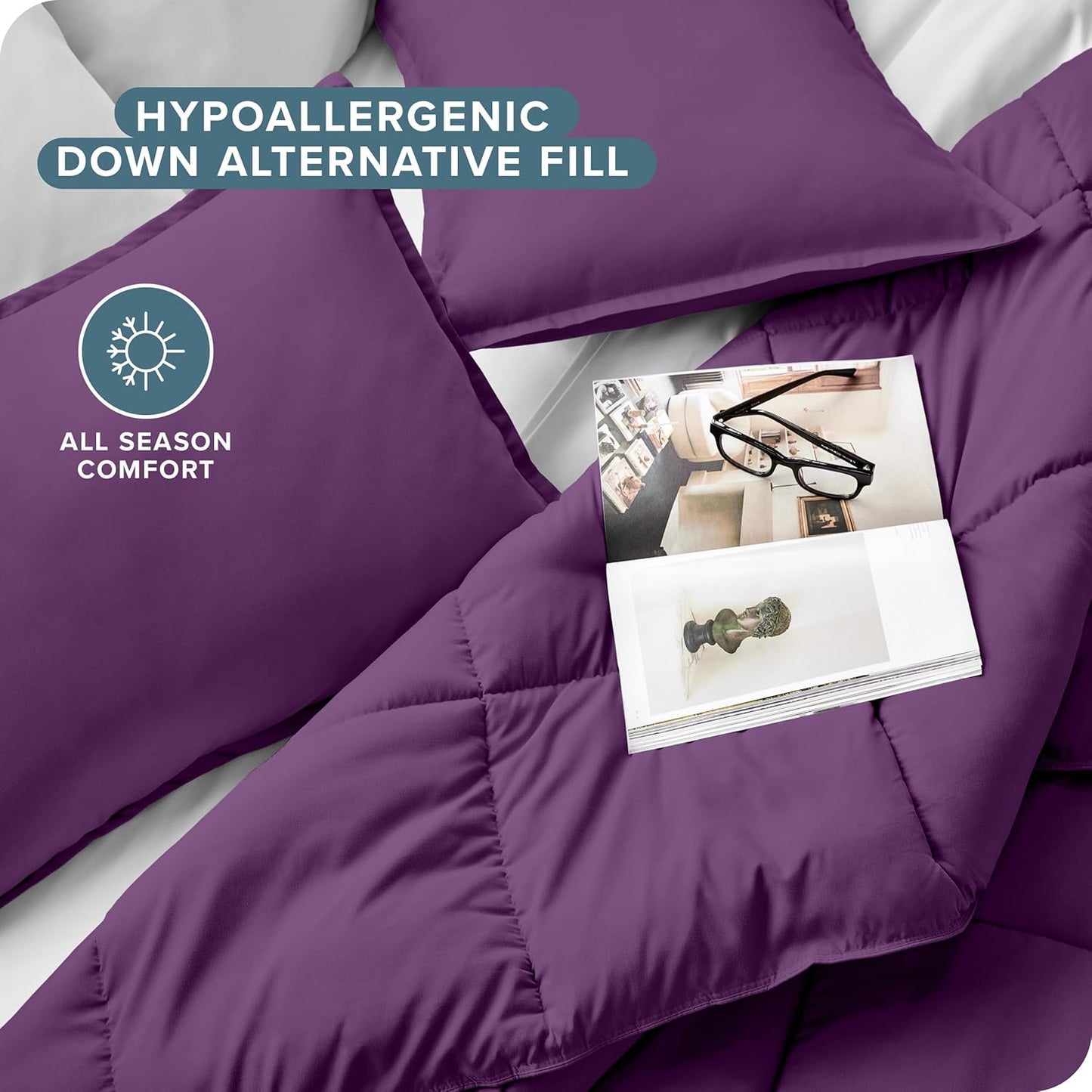 Bare Home Comforter Set - Full Size - Ultra-Soft - Goose Down Alternative - Premium 1800 Series - All Season Warmth (Full, Plum)