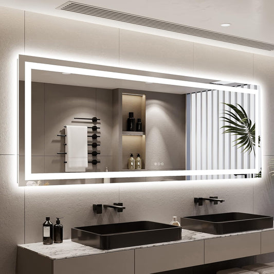 96x36 Inch LED Bathroom Mirror with Lights Front and Backlit Lighted Vanity Mirror for Bathroom Wall with 3 Colors Dimmable Anti-Fog Memory Shatter-Proof IP54 Waterproof Horizontal/Vertical