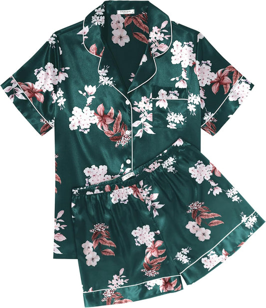 Ekouaer Pajamas for Women Set Silk Satin Pjs Shorts Sleepwear 2 Piece Loungewear S-XXL