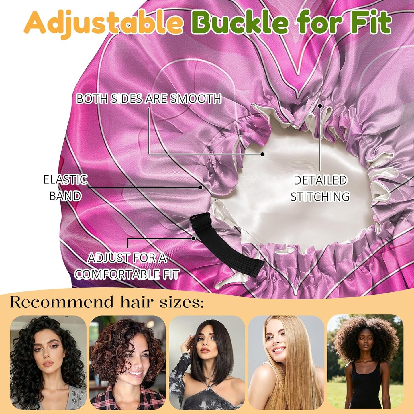 2 PCS Bonnets for Women Girls Satin Hair Bonnet Silk Adjustable Elastic Double Layer Hair Wrap Sleep Cap Comfort Cute-Rainbow Heart