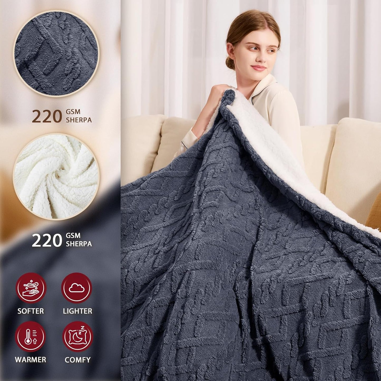 Heated Electric Blanket Full Size-72"x84" Heating Blanket with 10 Heating Levels & 5 Time Settings Over-Heat Protection，Winter Warmer for Adults with ETL Certification（Grey）