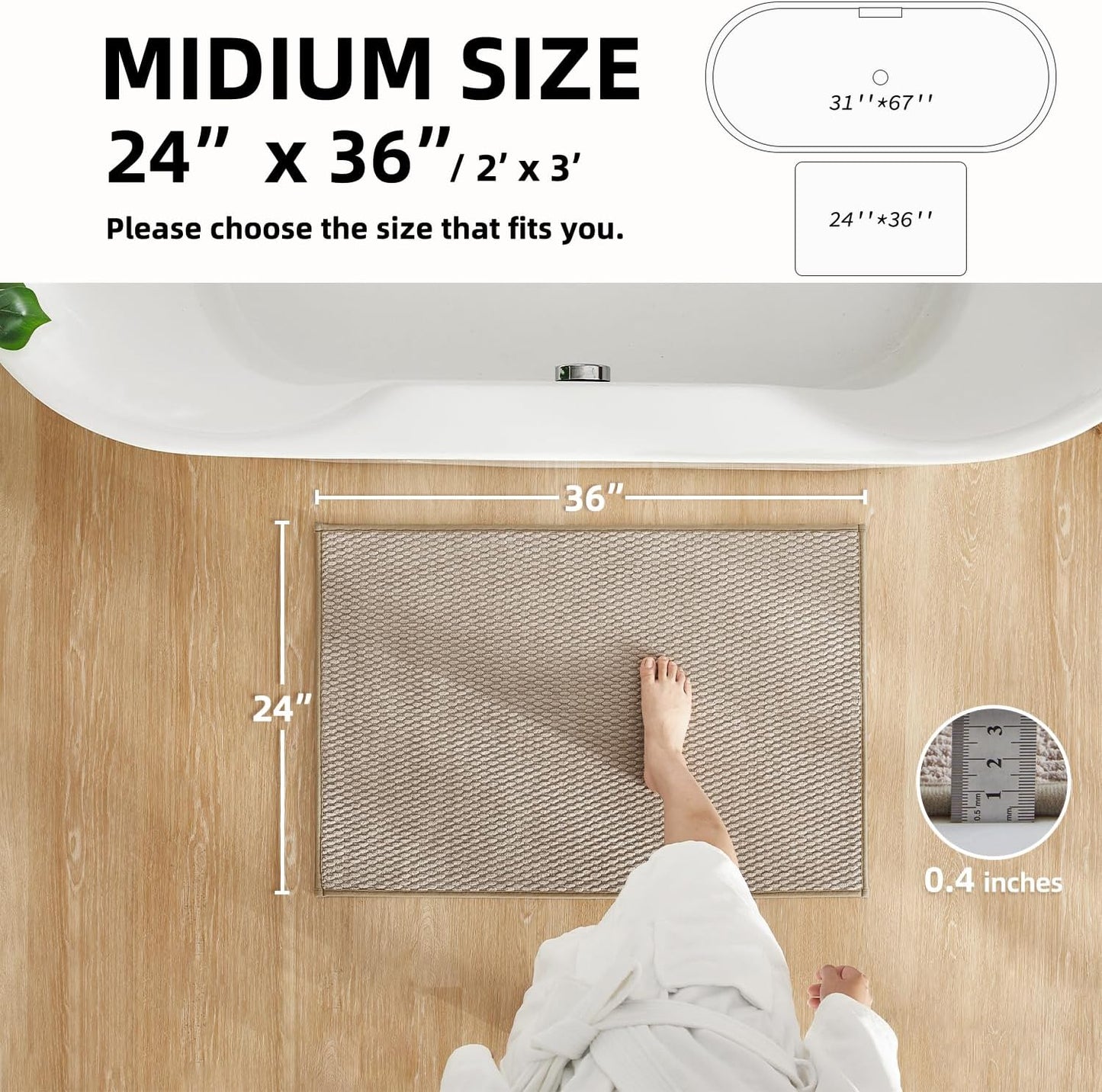 Bathroom Rugs Non Slip Washable, Super Absorbent Thin Bath Mat Quick Dry Low Pile Bathroom Rug, Beige 24"x36"