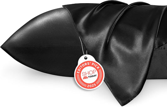 Bedsure King Size Satin Pillowcase Set of 2 - Black Silky Pillow Cases for Hair and Skin with Envelope Closure, Similar to Silk Pillow Cases, Gifts for Women Men, 20x36 Inches, 2pcs