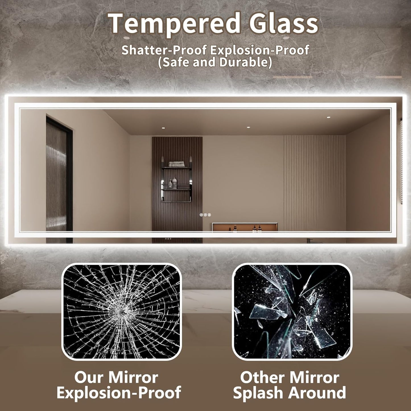 Bathroom Mirror with Lights 36"X96" with Front Light and Backlit, Tempered Glass, Wall Mount Horizontal/Vertical, Stepless Dimmable, 3 Colors, Anti Fog, Bathroom Memory LED Mirror