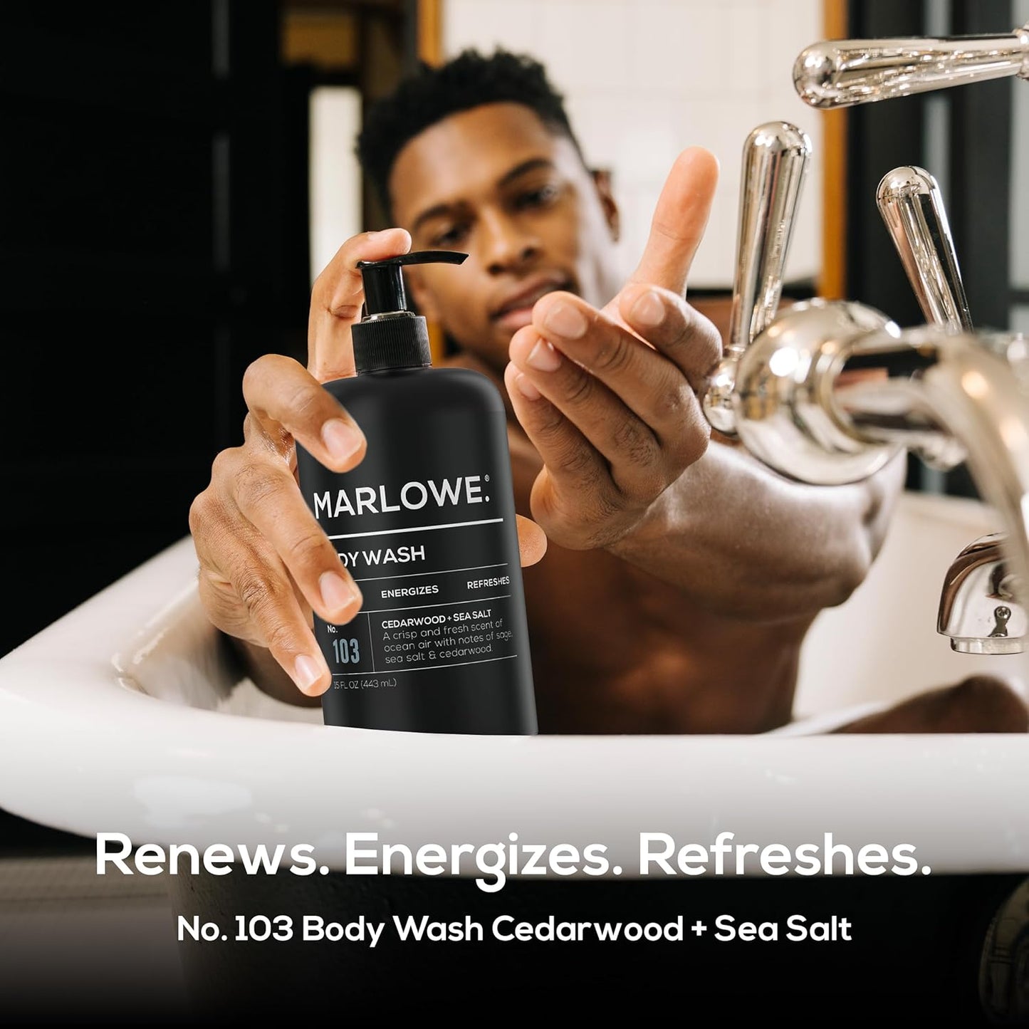 MARLOWE. No. 103 Body Wash 15 oz Pump, Cedarwood + Sea Salt, Energizing & Refreshing Shower Gel, Willow Bark & Green Tea Extracts, Cleanses, Moisturizes, Smooths & Nourishes, Fresh & Zesty Scent
