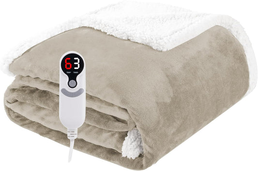 Electric Heated Blanket Throw Size 50"x60", Soft Flannel with Overheat Protection, 6 Adjustable Heat Settings & 3-Hour Auto-Off Timer, Fast Heating for Winter Comfort, Camel