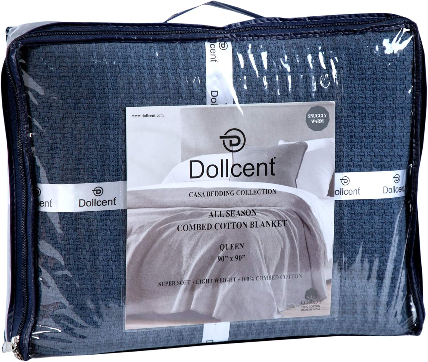 DOLLCENT 100% Cotton Queen Size Blanket for Bed, Premium Soft Combed Lightweight Blankets, Washed Breathable Cozy Bed Throw Blanket, Navy Queen Cotton Blankets for All Season: Navy (90"x90")
