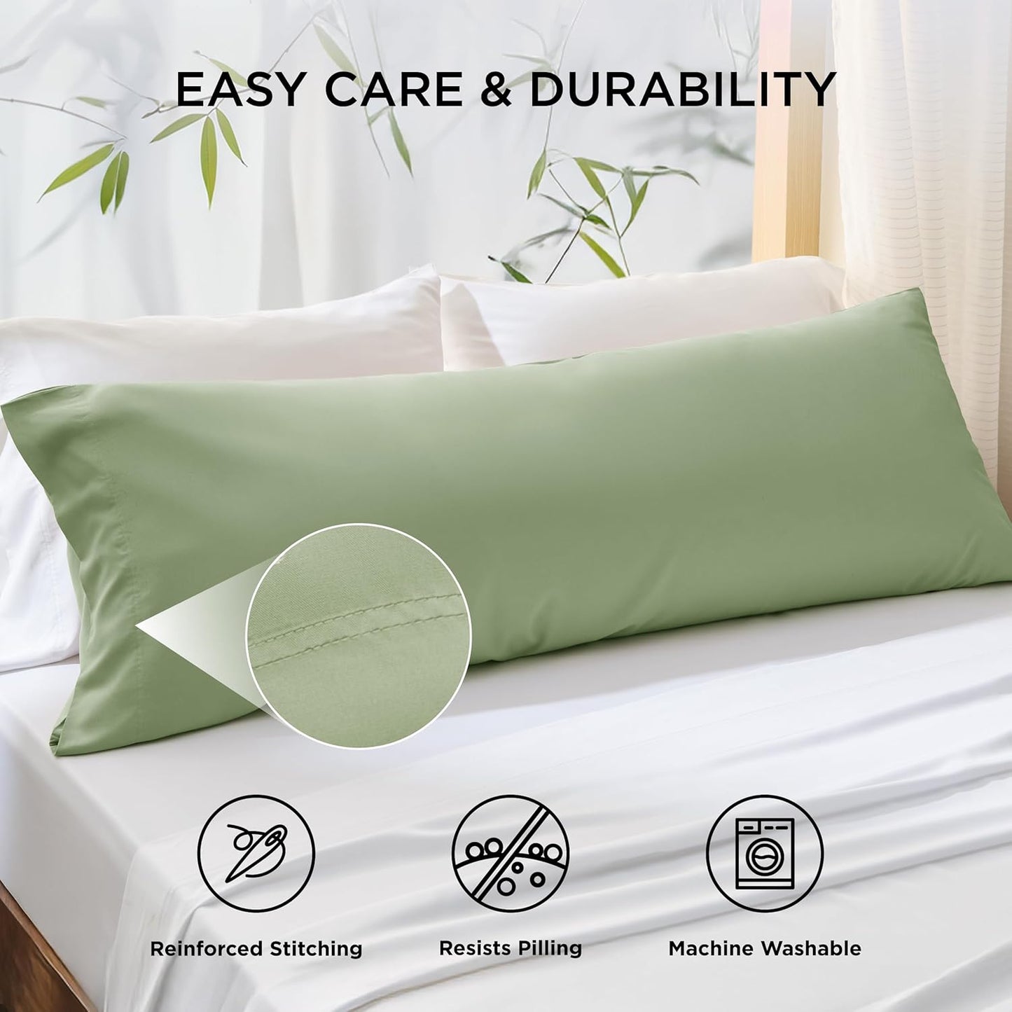 Bedsure Body Pillow Cover, Cooling Body Pillow Pillowcase for Hot Sleepers, Rayon Derived from Bamboo, Breathable & Silky Soft Long Pillow Case Cover with Envelope Closure, Sage Green, 20x54 Inches