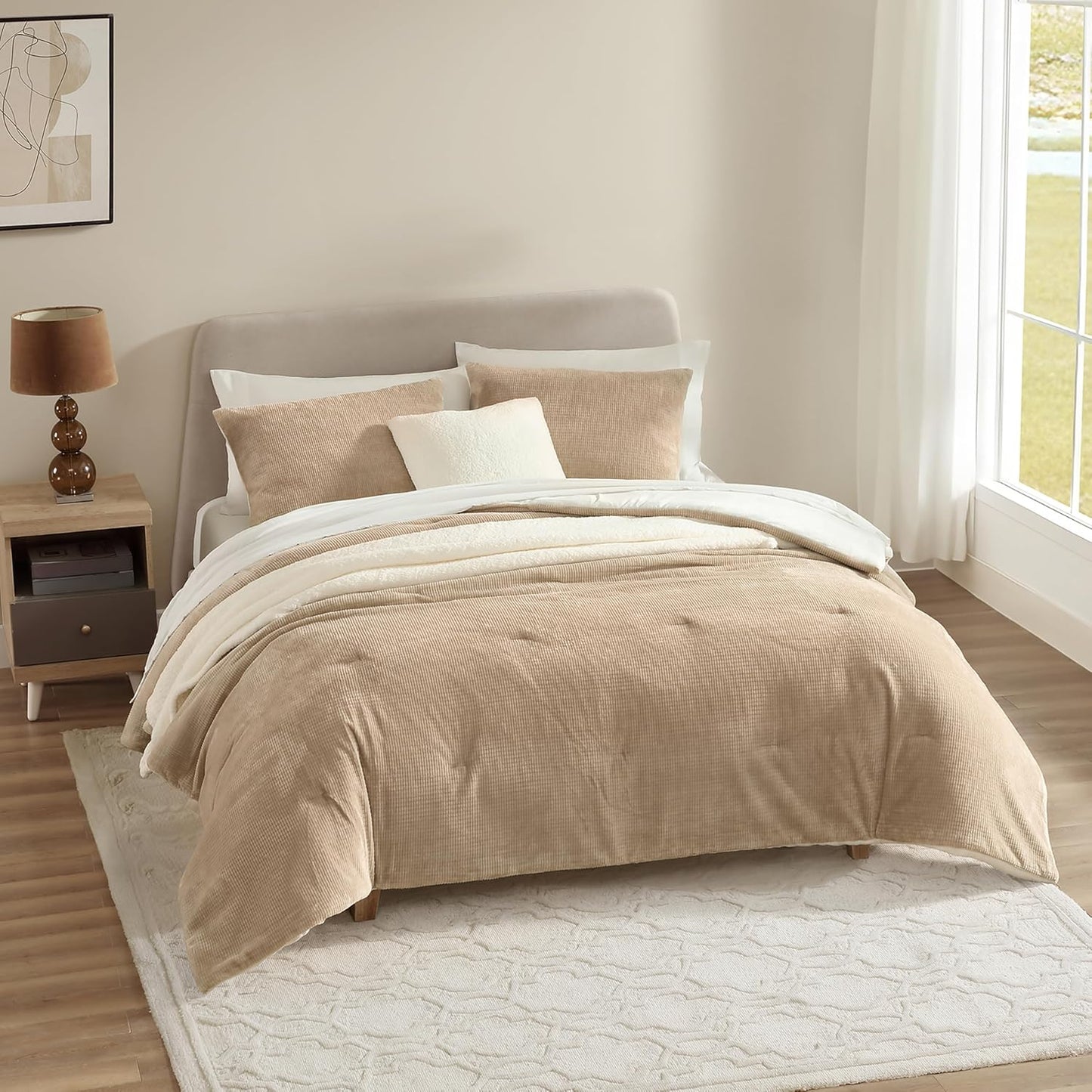 UGG Full/Queen Comforter Set 5 Piece Bed in a Bag with Throw Blanket, Decorative Pillow, Shams, Reversible Hypoallergenic Washable Luxury Warm Fluffy Bedding Set, Brown Birch (Remina)