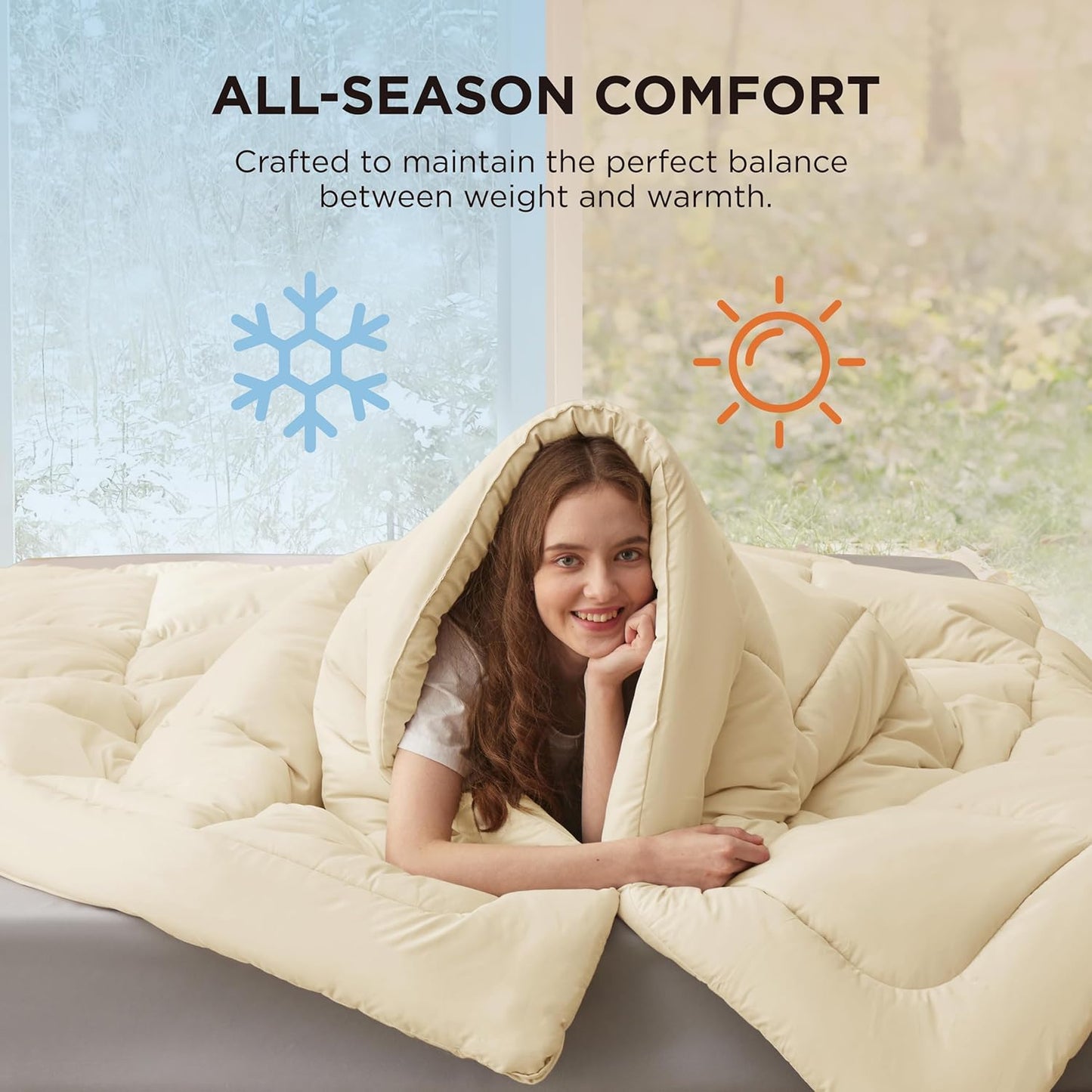 Bedsure Comforter Duvet Insert - Quilted Comforters Oversized King, All Season Duvet, GentleSoft Down Alternative Bedding, with 8 Tabs, Gifts for Women/Men, Cream,Oversized King 116 x 98 Inches