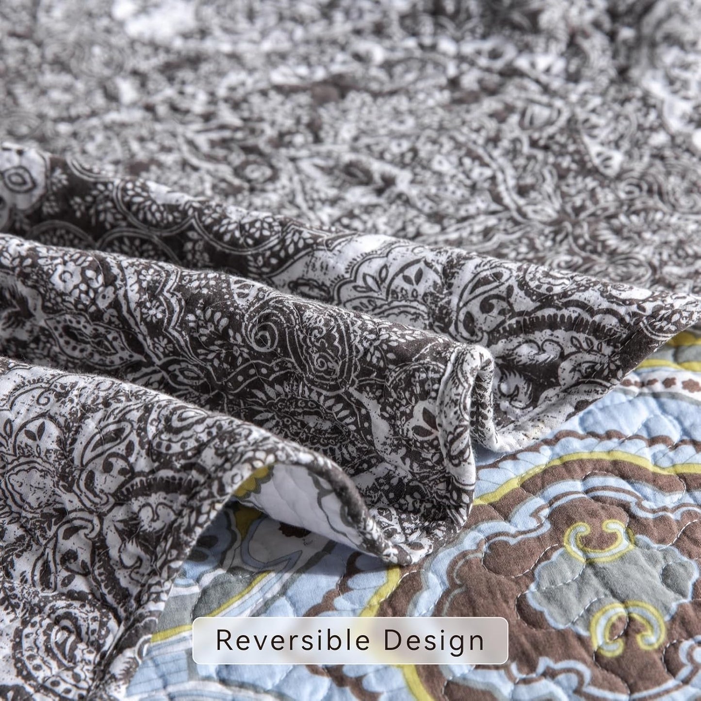 YAYIDAY Oversized Queen Quilt Set Patchwork Bedspread (110x118 Inch) - 100% Cotton Reversible Breathable Grey Quilted Coverlet with Pillow Shams Fit All Seasons