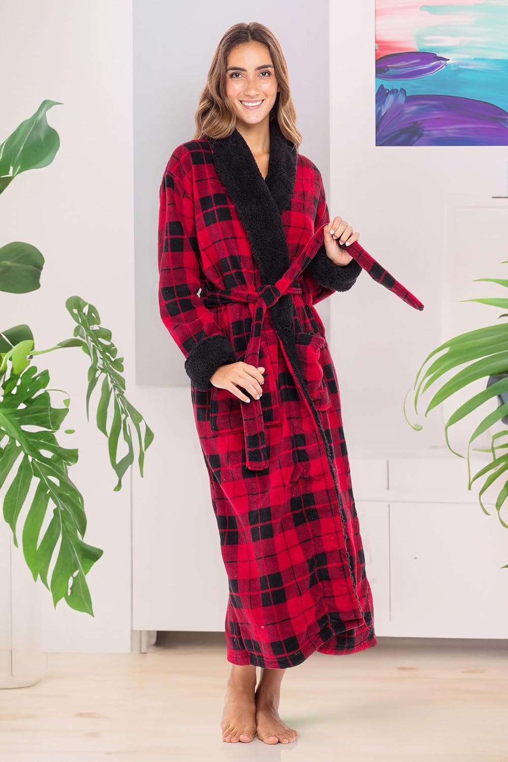 Alexander Del Rossa Plush Robe for Women, Long Fleece Winter Bath Robe, Plus Size