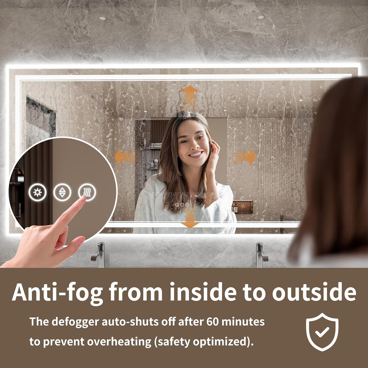 Bathroom Mirror with Lights 40"X84" with Front Light and Backlit, Tempered Glass, Wall Mount Horizontal/Vertical, Stepless Dimmable, 3 Colors, Anti Fog, Bathroom Memory LED Mirror