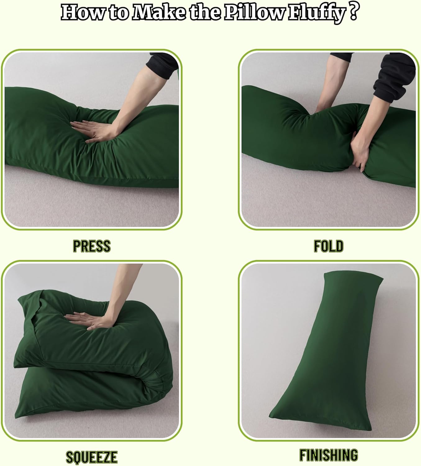 Ubauba Memory Foam Body Pillow with Cover, Full Large Body Pillows Insert for Adults with Envelope Closure Pillowcase, Firm & Fluffy Long Bed Pillows for Sleeping (20x54 inch, Green)