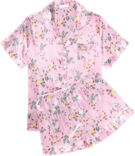 Ekouaer Pajamas for Women Set Silk Satin Pjs Shorts Sleepwear 2 Piece Loungewear S-XXL