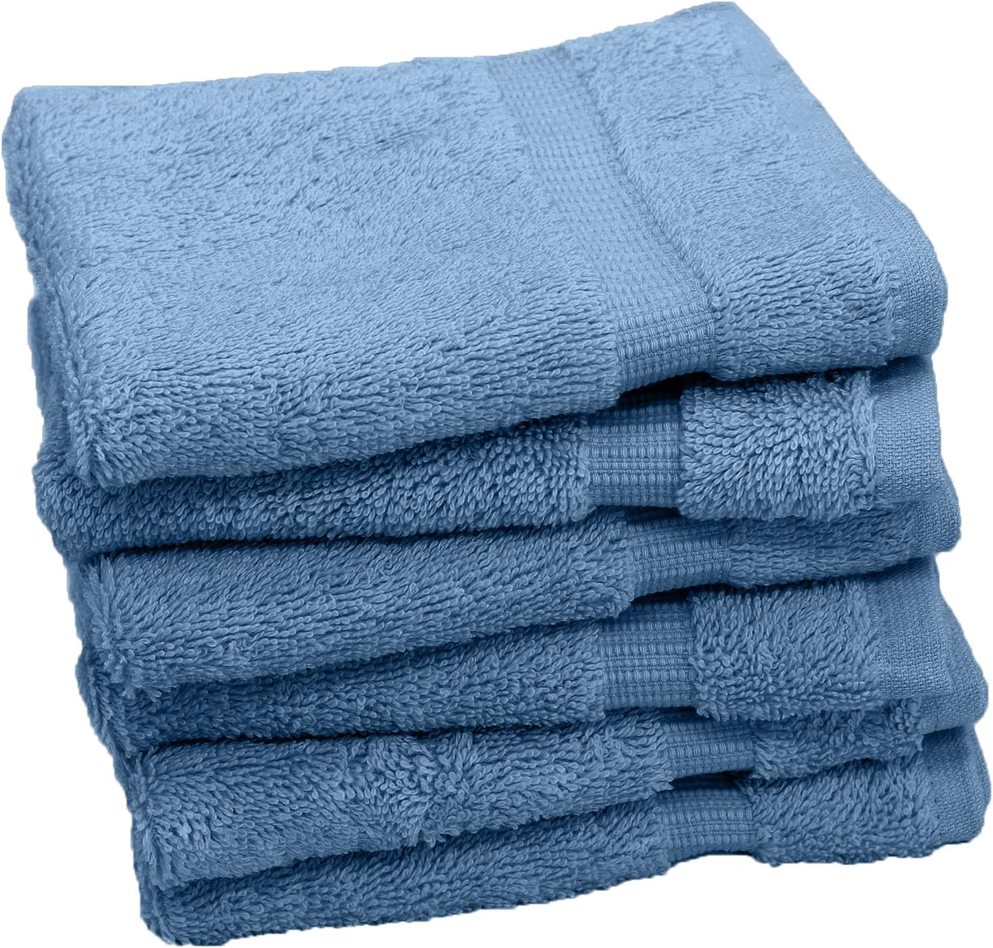 Luxury Hotel & Spa Collection, 100% Turkish Cotton 700 GSM Cloth, for Body wash, Makeup Remover & Facial Cleaning, Baby, face, Dobby Border Soft washcloths Towel Set 13" X 13", Wedgewood, Set of 6