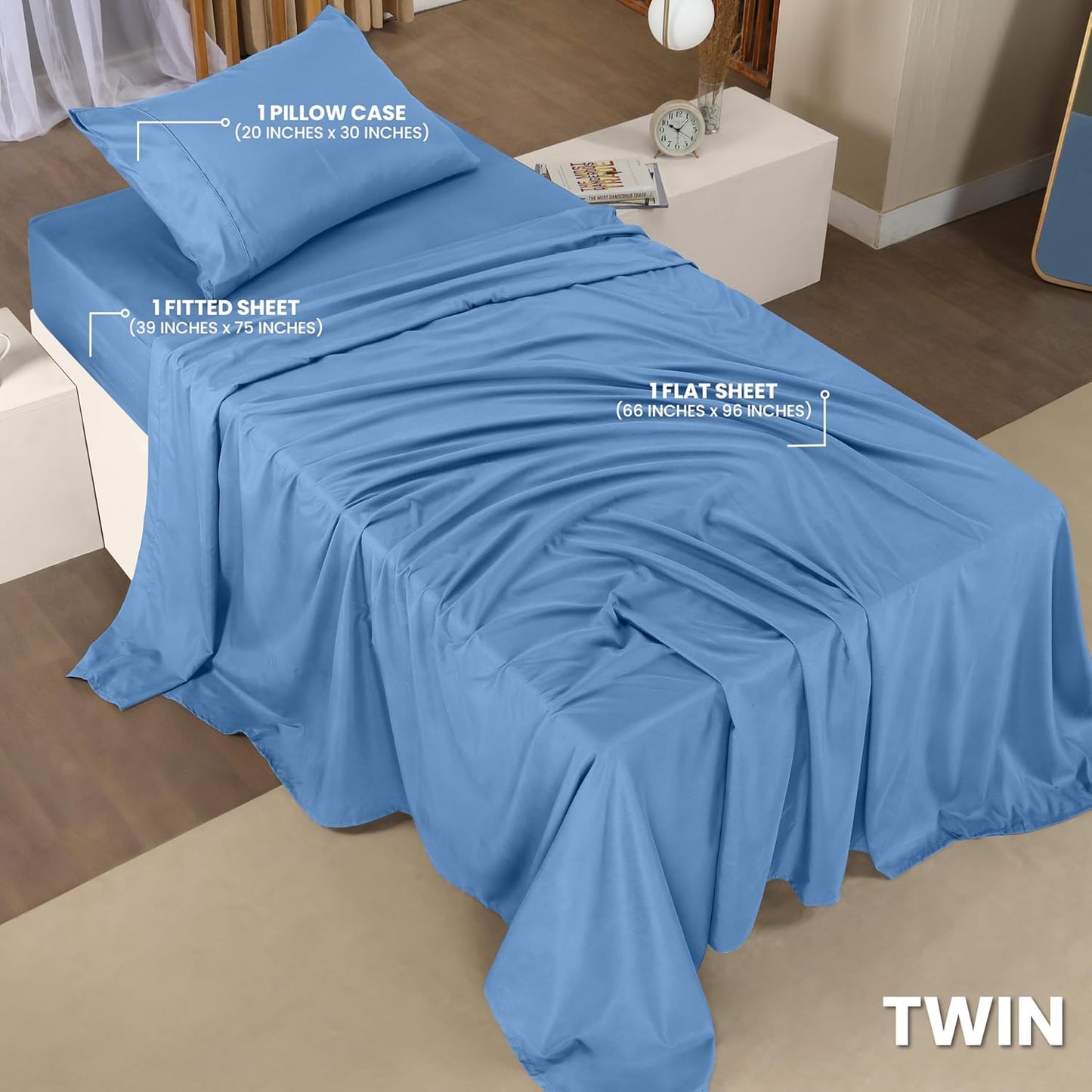 Utopia Bedding Twin Sheet Set – 3 Piece Bed Sheets for Twin Size Bed, Soft and Breathable Microfiber, Includes 1 Fitted Sheet, 1 Flat Sheet and 1 Pillowcase (Dutch Blue)