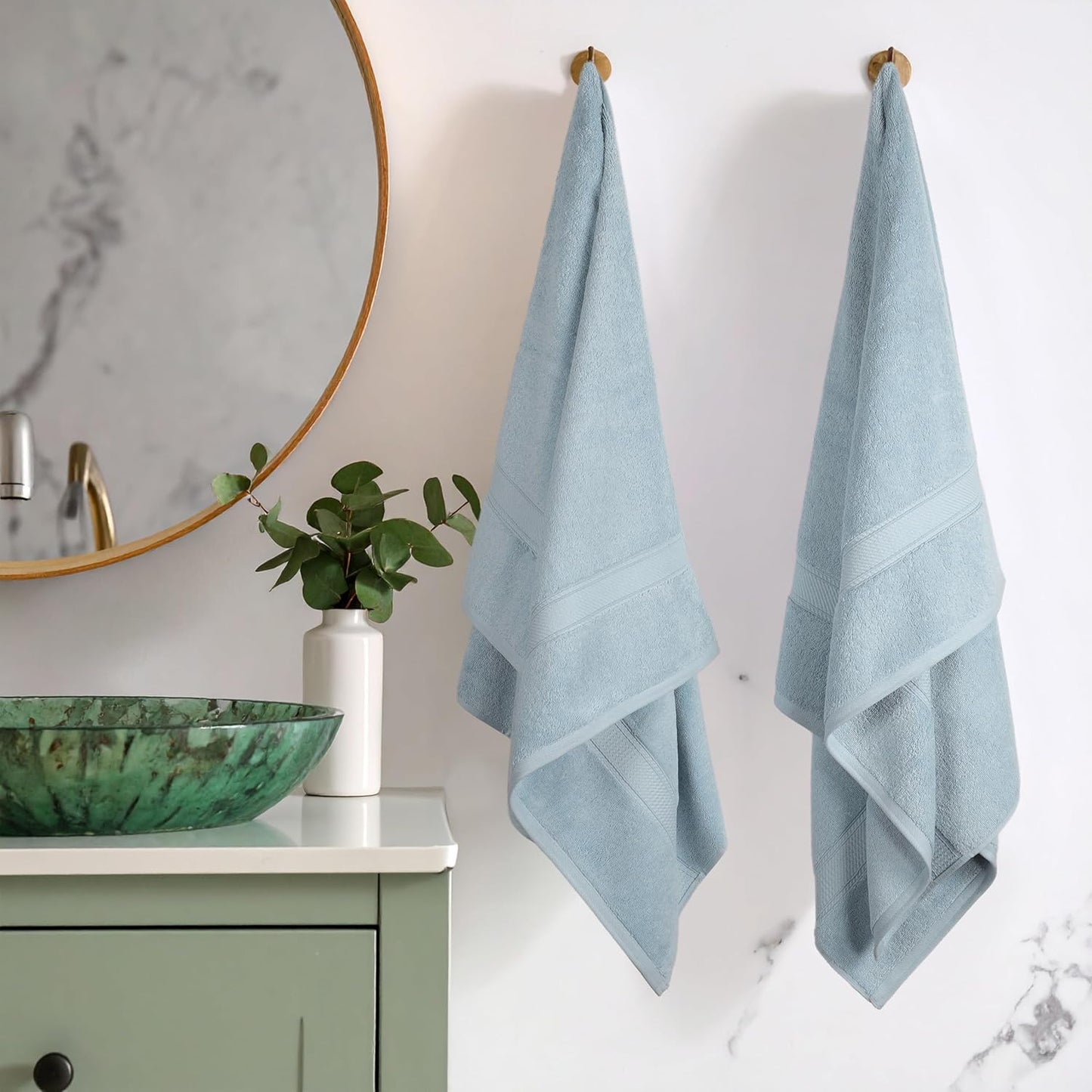 Superior Egyptian Cotton Pile Bath Towel Set of 2, Ultra Soft Luxury Towels, Thick Plush Essentials, Absorbent Heavyweight, Guest Bath, Hotel, Spa, Home Bathroom, Shower Basics, Light Blue
