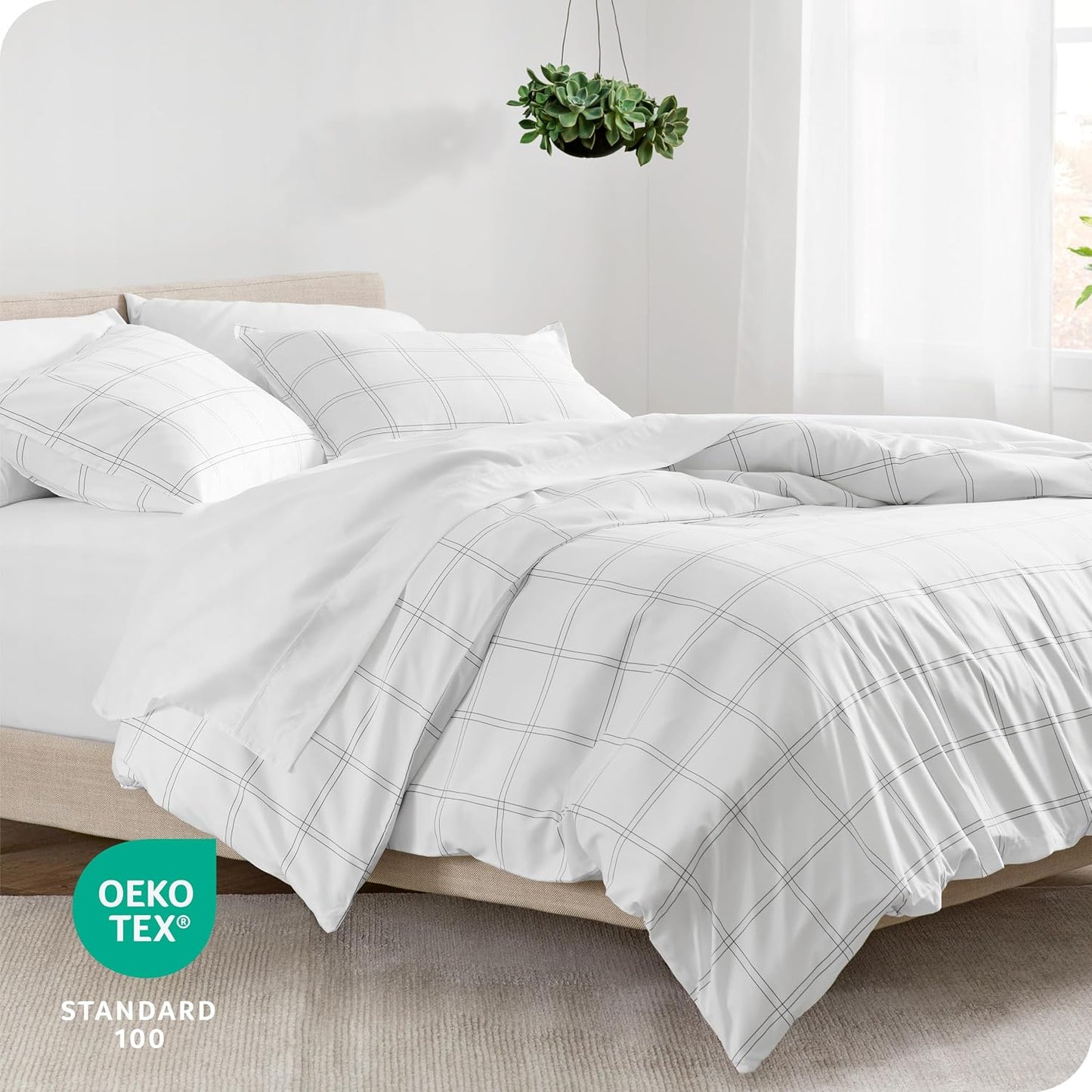Bare Home Duvet Cover - Full Size Bedding Set - Premium 1800 Super Soft Collection - Lightweight, Cooling - Soft Breathable Duvet Cover (Full, Modern Plaid - White/Grey)
