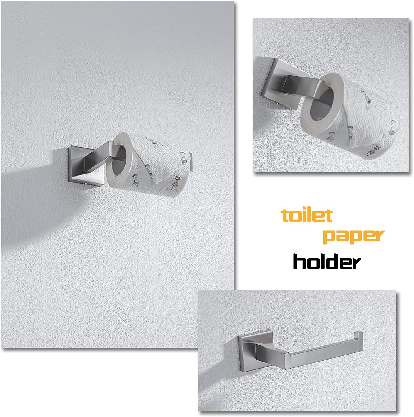 4-Piece Bathroom Hardware Set, Towel Rack Towel Bar Towel Holder Toilet Paper Holder Towel Hooks Modern Square Premium Stainless Steel Brushed Nickel Wall Mounted Bathroom Accessories Set (16inch)