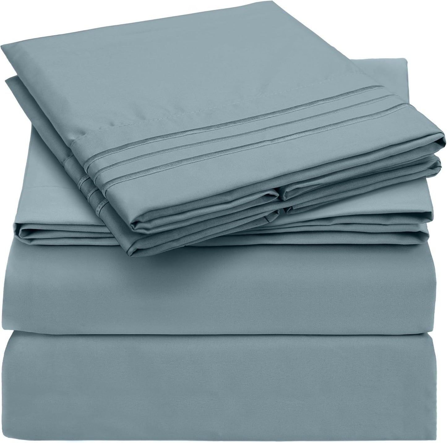 Mellanni Extra Deep Queen Sheets - 4 PC Iconic Collection Bedding - Hotel Luxury, Ultra Soft, Cooling Bed Sheets - Wrinkle, Fade, Stain Resistant (Queen, Spa Blue)