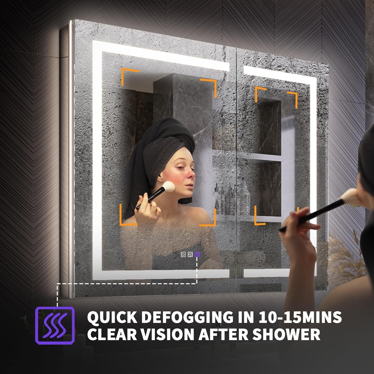 Lighted Medicine Cabinet with Mirror 42"x36" Recessed LED Medicine Cabinet Mirror, Front&Backlit, Anti-Fog, Stepless Dimming, 3-Color Temperatures, Magnifier, 2 Outlets, Storage Shelves, ETL Certified