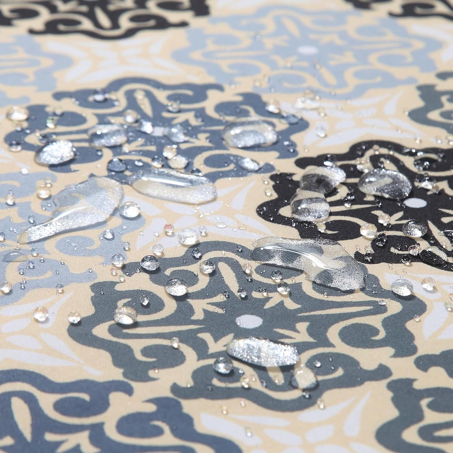 90 Inch Fabric Shower Curtain, Extra Long Black Beige Grey Boho Medallion Print Shower Curtains for Bathroom, 72" W x 90" H