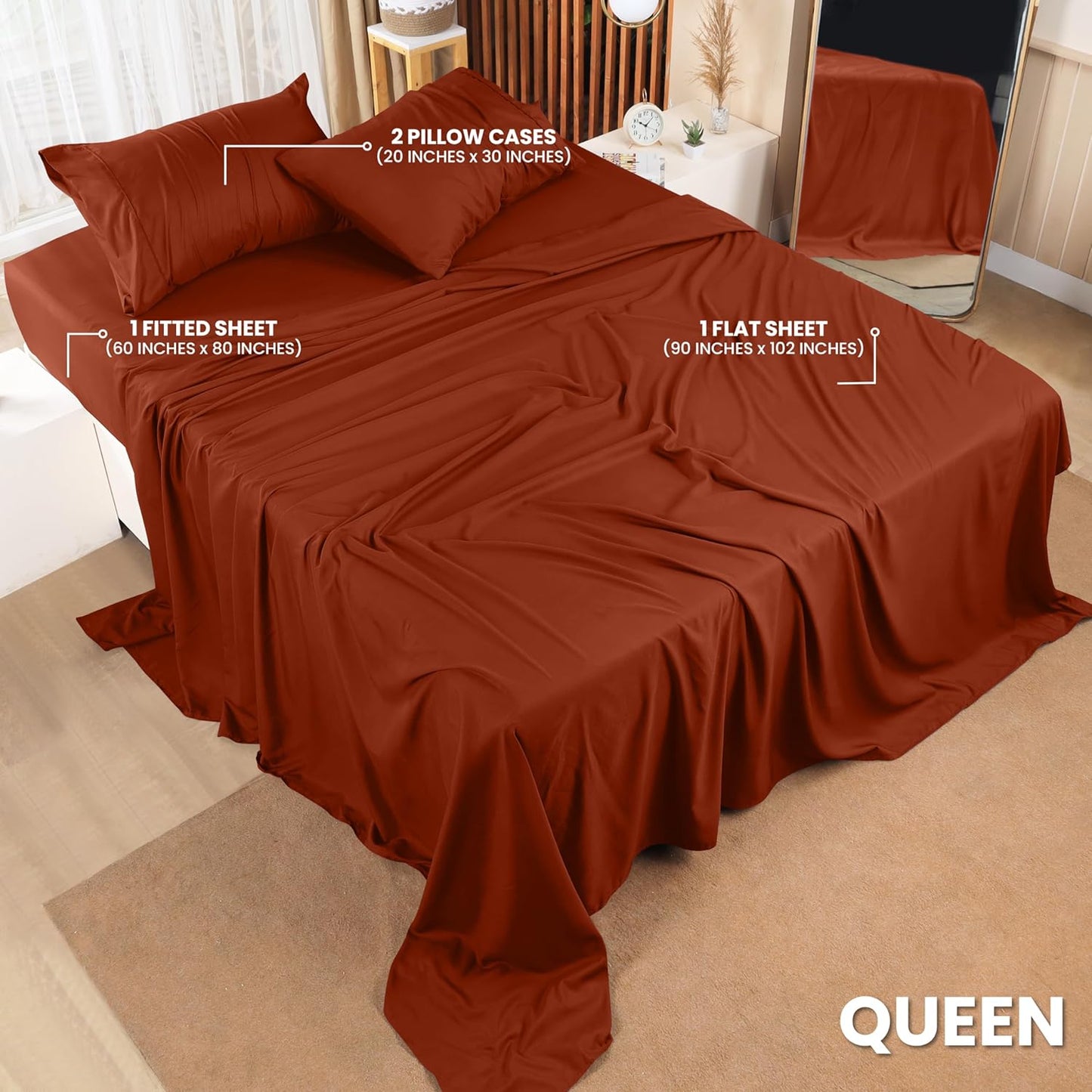 Utopia Bedding Queen Bed Sheets Set - 4 Piece Bedding - Brushed Microfiber - Shrinkage and Fade Resistant - Easy Care (Queen, Terracotta Orange)