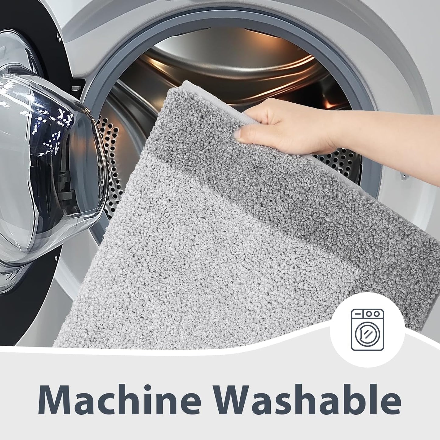 Bathroom Rugs 30" x 60", Non-Slip Extra Soft Absorbent Bath Rugs, Machine Washable Quick Dry Bath Mats for Bathroom Floor, Shower, Bathtub and Sink, Light Grey & Grey