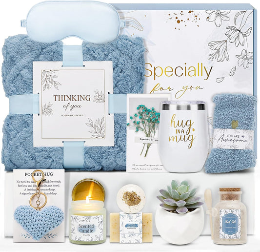 Get Well Gifts for Women Self Care Gifts Basket - Relaxing Spa Care Package After Surgery Thinking of You Birthday Gift - Feel Better Sympathy Gift Set for Her Mom Sister Friend Wife (Blue)