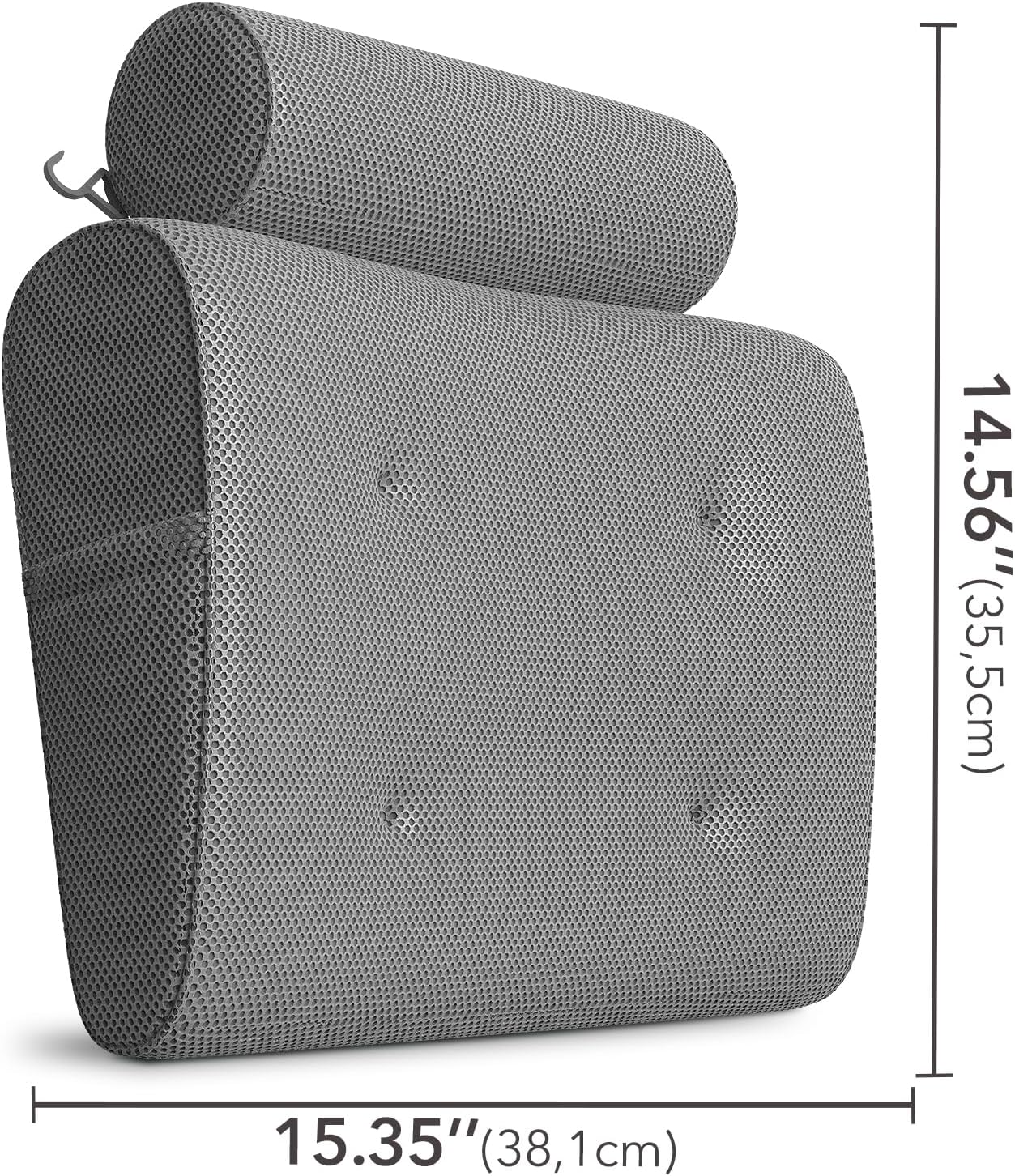 Everlasting Comfort Luxury Bath Pillows for Tub with Head and Neck Support - Non-Slip Bathtub Pillow with Suction Cups, Quick-Drying Mesh & Drying Hook - Jacuzzi & Spa Accessories for Women - Gray