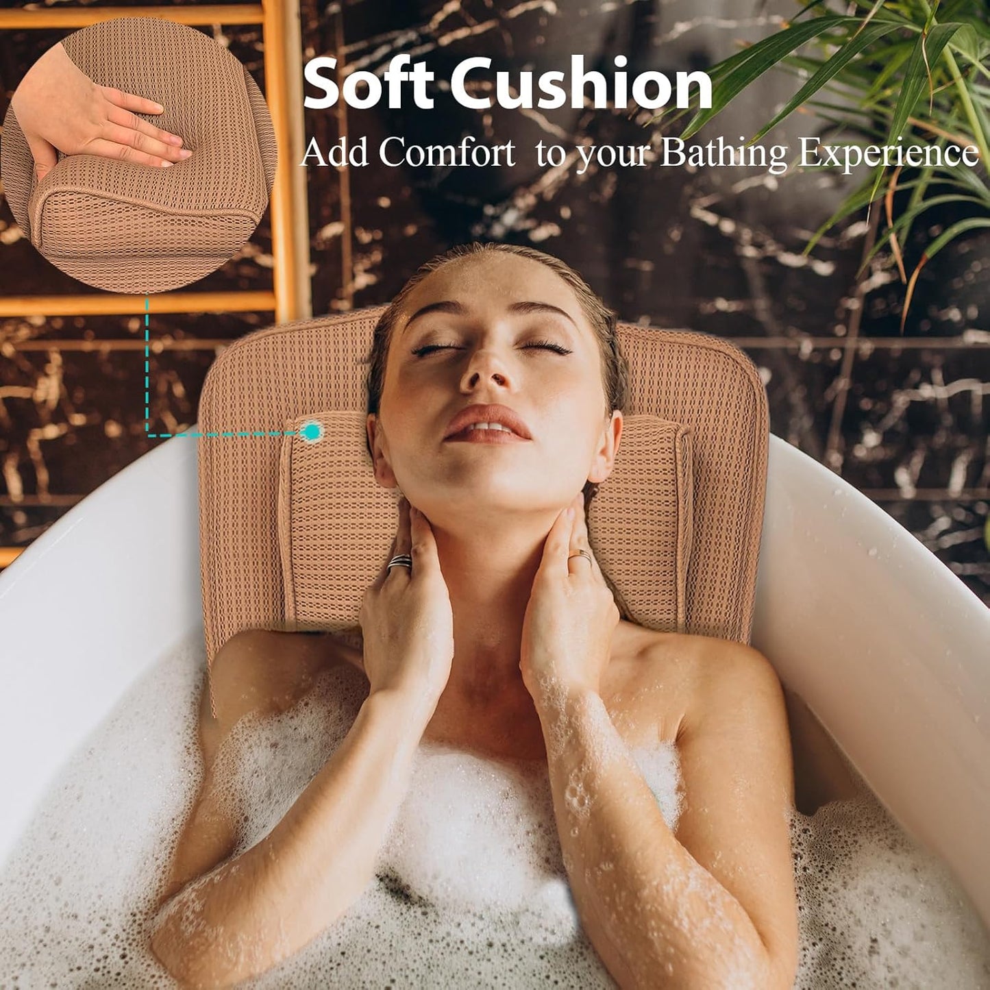 AEROiVi Full Body Bath Pillow with Adjustable Lumbar Roll Pillow Bathtub Cushion with 14 Suction Cups 3D Air Mesh Fit Any Tub Gray Bathroom Accessories Brown