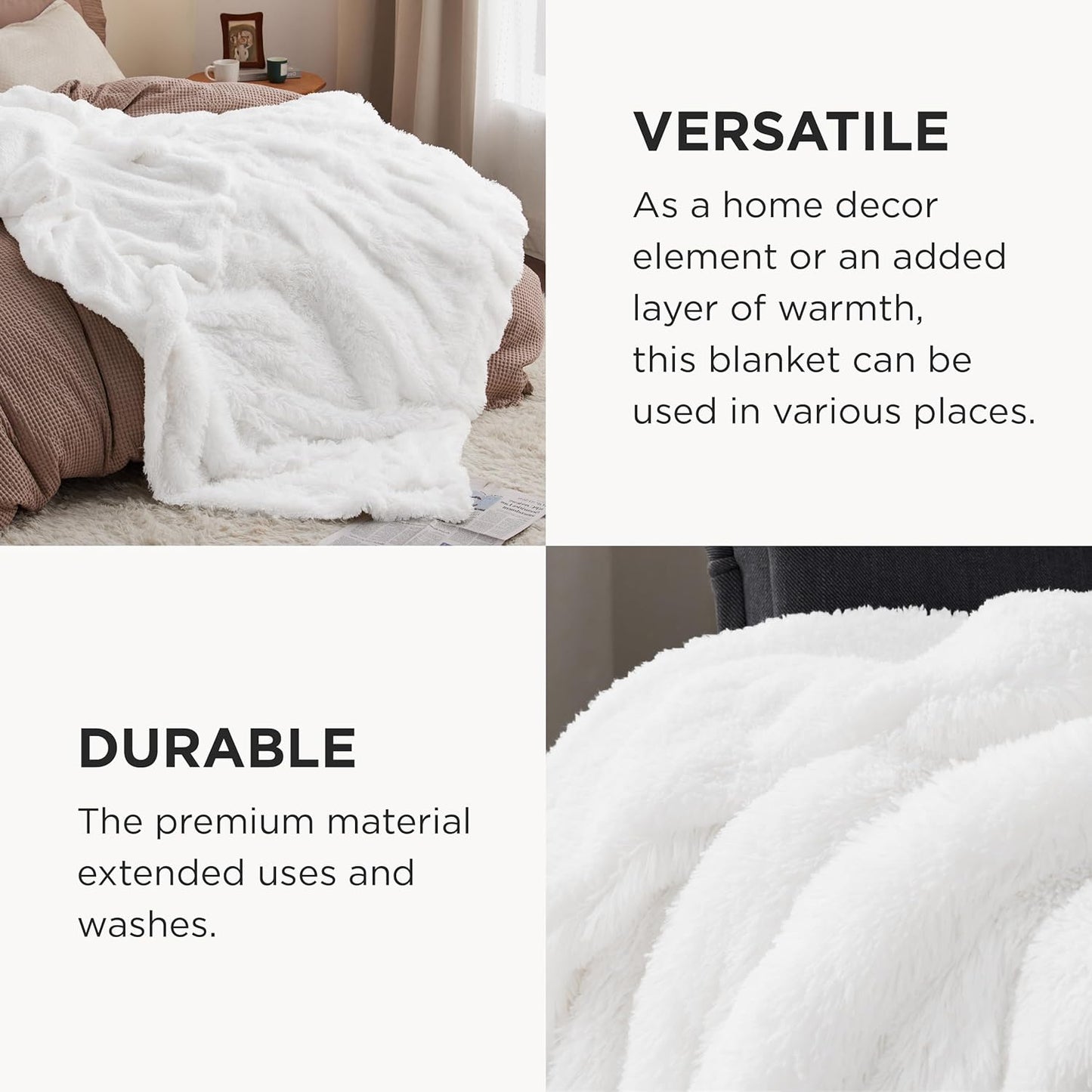 Bedsure GentleSoft Fuzzy Sherpa Faux Fur Twin Blanket White Cozy Gifts for Women Men, Soft Fleece Plush Warm Minky Thick Blanket Twin Size for Bed, Couch, White Room Decor Dorm Essentials, 60x80