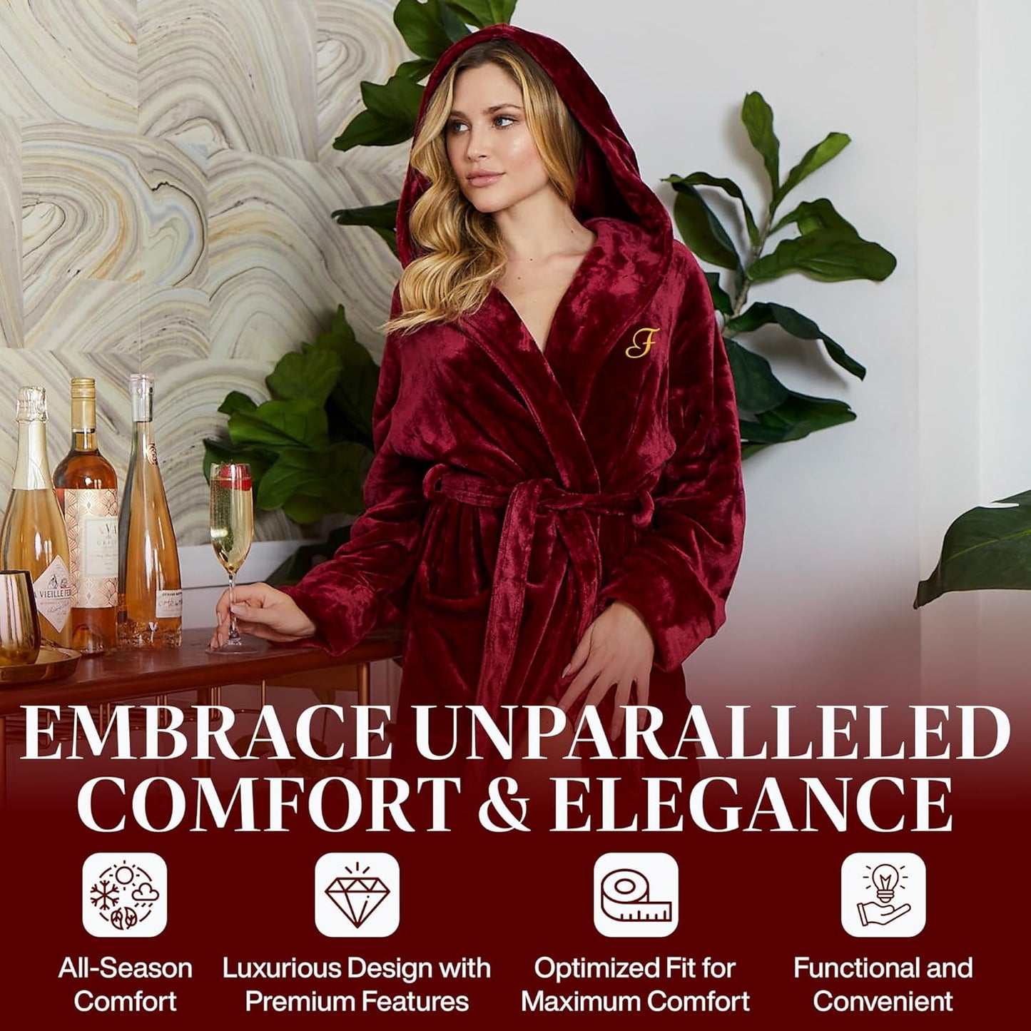 Lotus Linen Plush Robes for Women - Soft Bathrobe, Custom Monogram, Warm Fleece Robe with Pockets
