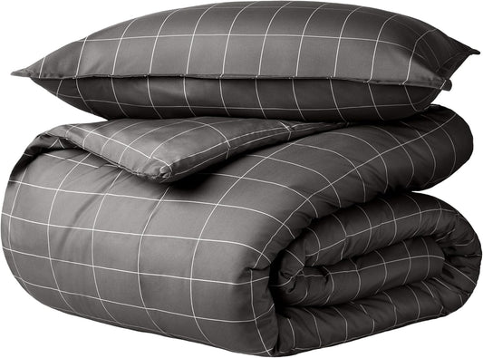 Bare Home Bedding Duvet Cover Extra Long - Premium 1800 Super Soft Collection - Lightweight, Duvet Cover - Soft Textured (Twin/Twin XL, Grid - Grey/White)