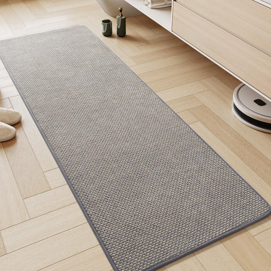 AMOAMI Chenille Bath Mat Super Absorbent Bathroom Mat Quick Dry Low Pile Bath Mats for Bathroom Washable Rubber Backed Bathroom Runners Fit Under Door, Front of Bathtub, Sink, LIGHTGREY&Beige 17"x59"