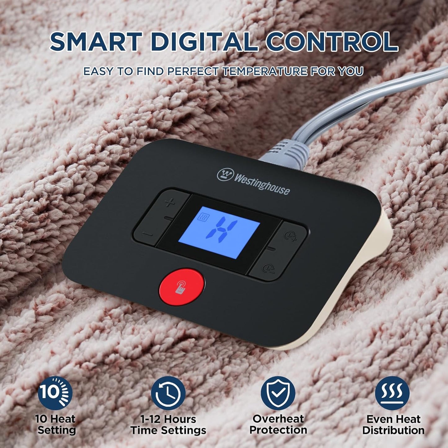 Westinghouse Electric Blanket Twin Size, Soft Plush Sherpa Heated Blanket with 10 Heating Levels & 1-12 Hours Auto-Off, Machine Washable, 62x84 inches, Rust