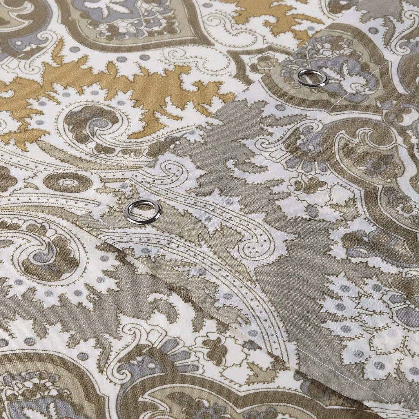 Fabric Shower Curtain, Beige Grey Blue Printed Boho Paisley Damask Pattern Shower Curtains for Bathroom, Waterproof Bathroom Curtains, 62" W x 72" H